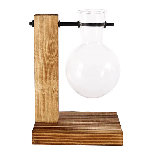 Creative Glass Desktop Planter Bulb Vase Wooden Stand Hydroponic Plant Container Home Tabletop Decor Vases