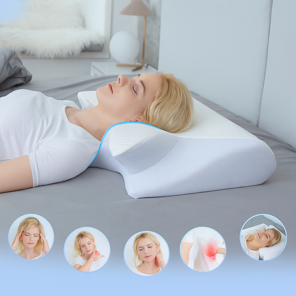 1Pc Memory Foam Cervical Pillow, 2 in 1 Ergonomic Contour Orthopedic Pillow for Neck Pain, Contoured Support Pillows,Neck Pillow