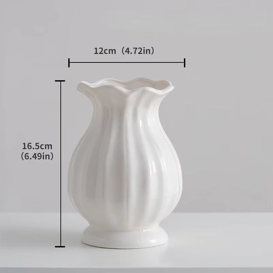 White Nordic Large Mouth Minimalist Ceramic Decorative Dry Flower Vases Living Room Flower Arrangement Tabletop Decorations