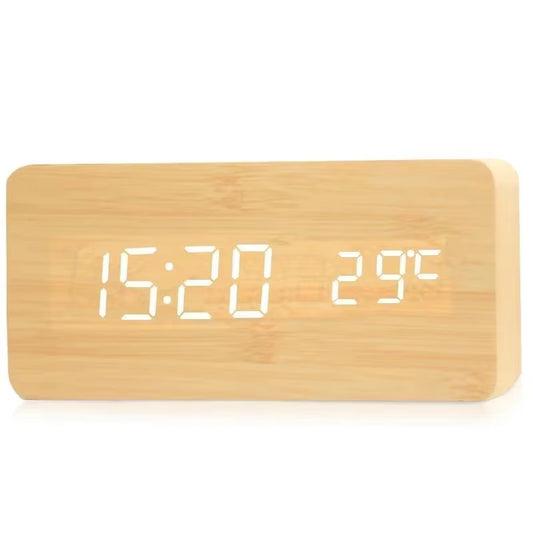 Wooden Digital Alarm Clock LED Table Clock with Temperature for Bedroom Office Desk Decorations
