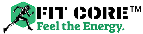 Fit Core logo with a running person icon and text 'Feel the Energy' on a white background