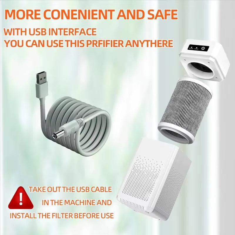 Air Purifier USB Portable Air Purifier with Aromatherap Smoke Odor Filter with Replaceable Filter for Home Car Kitchen